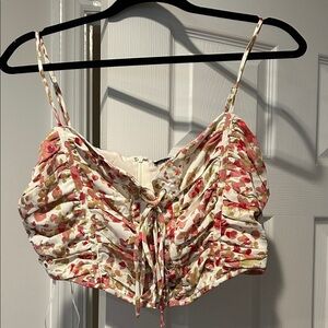 Lulu's Floral Lace-Up Camisole in Pink and Green